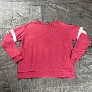 Burgundy Sweatshirt White Stripe Sleeve Pullover Casual‎ Comfy